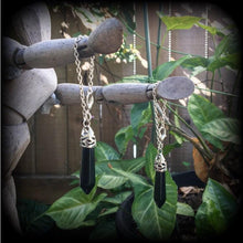 Load image into Gallery viewer, 4mm gemstone ear weights Onyx tunnel dangles Stone weights Black Onyx tapers Hanging gauges Gauged earrings 3mm Plug gauges Tunnel dangles