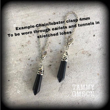 Load image into Gallery viewer, 4mm gemstone ear weights Onyx tunnel dangles Stone weights Black Onyx tapers Hanging gauges Gauged earrings 3mm Plug gauges Tunnel dangles