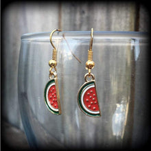 Load image into Gallery viewer, Watermelon earrings Fruit jewelry Vegan earrings Five dollar earrings Retro earrings Plant jewelry Vegan jewelry Cute earrings Tunnels