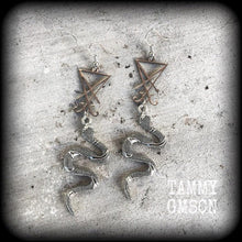 Load image into Gallery viewer, Lucifer earrings Snake earrings Lilith earrings Sigil earrings Occult earrings Magick earrings Wicca Plug earrings Tunnel earrings Gauges