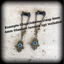 Load image into Gallery viewer, Hamsa earrings, Hand of Fatima earrings,  Evil eye earrings, Hand of Miriam, Hamsa hand, For pierced ears, Plug earrings, Tunnel earrings