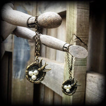 Load image into Gallery viewer, Bird cage earrings Tattoo jewelry Swallow earrings Dove earrings Blue bird jewelry Sailor Jerry 3mm Tunnel dangles 8 gauge Plug dangles 6mm