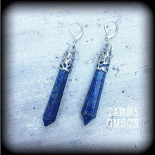 Load image into Gallery viewer, Lapis Lazuli earrings Boho earrings Gemstone earrings Crystal earrings Lapiz Lazuli jewelry Blue earrings Tunnel earrings Plug earrings