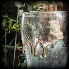 Load image into Gallery viewer, Wishbone earrings Good luck earrings Dangle earrings Nautical earrings Lucky charms Good luck charm 3mm plug dangles 2mm tunnel earrings