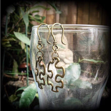 Load image into Gallery viewer, Austism earrings Jigsaw earrings Puzzle piece earrings 4mm ear hangers 3mm Tunnel earrings Gamer earrings Nerd earrings 5mm 4g plug earrings