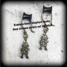Load image into Gallery viewer, Robot earrings Asimov earrings AI earrings Robot jewelry Sci Fi earrings Pierced ears 3mm Plug earrings 4mm tunnel dangles Gauged earrings