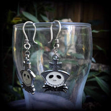 Load image into Gallery viewer, Halloween earrings Jack Skellington Earrings Nightmare Earrings Skeleton Earrings Jack and Sally Tim Burton earrings Pierced ears Gauges 8g
