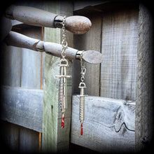 Load image into Gallery viewer, Syringe earrings Halloween earrings Horror earrings Nurse earrings Medical earrings Horror jewelry 4mm plug dangles 8 gauge tunnel earrings