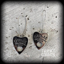 Load image into Gallery viewer, Ouija earrings Planchette earrings Planchette jewelry Occult jewelry Esoteric jewelry Seance earring 3mm Tunnel dangles 8mm Plug earrings 0g