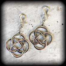 Load image into Gallery viewer, Celtic knot earrings Infinity earrings Charmed earrings Pagan earrings Irish earrings 2 gauge plug earrings Ear hangers 6mm tunnel dangles