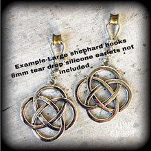 Load image into Gallery viewer, Celtic knot earrings Infinity earrings Charmed earrings Pagan earrings Irish earrings 2 gauge plug earrings Ear hangers 6mm tunnel dangles