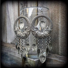 Load image into Gallery viewer, Goddess earrings Leaf earrings Boho earrings Statement earrings Artemis earrings Dangle earrings Pierced ears Gauged earrings Hanging gauges
