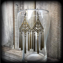 Load image into Gallery viewer, Artemis earrings Goddess earrings Bronze earrings Tunnel earrings Ornate 3mm plug earrings Pierced ears Gauged earrings Tunnel dangles 2g 4g