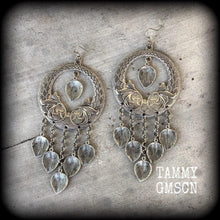 Load image into Gallery viewer, Goddess earrings Leaf earrings Boho earrings Statement earrings Artemis earrings Dangle earrings Pierced ears Gauged earrings Hanging gauges