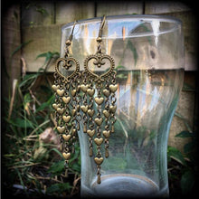 Load image into Gallery viewer, Voodoo Earrings Heart earrings Chandeleir earrings Erzulie jewelry Day of the dead Tunnel dangles Dangle earrings Gauged earrings Santeria