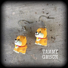 Load image into Gallery viewer, Dog earrings Shiba Inu earrings Kawaii Japanese Dog earrings Kitsch Japanese 8 gauge Tunnel earrings 3mm Plug earrings 6mm Pokemon earrings