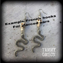 Load image into Gallery viewer, Damballah earrings Snake Serpent Stone Skull Voodoo Gauged earrings Loa earrings Dangle earrings Tunnel earrings Plugs Pierced ears 2g 4g 6g