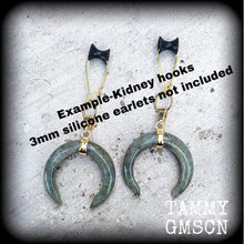 Load image into Gallery viewer, Labradorite earrings Gemstone earrings Tunnel dangles Crystal Quartz Crescent moon earrings Boho earrings Dangle earrings Gauged earrings 2g