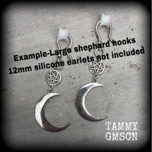 Load image into Gallery viewer, Inverted pentagram earrings Crescent moon earrings Goddess earrings Moon earrings Witchy earrings Plug earrings Tunnel earrings Pagan Nature