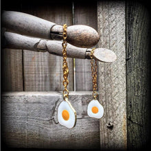 Load image into Gallery viewer, Egg earrings Food earrings Kawaii earrings Egg jewelry 6mm tunnel earrings 2 gauge tunnel dangles Plug earrings Pierced ears Gauged earrings