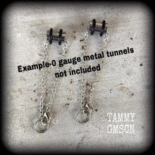 Load image into Gallery viewer, DIY Tunnel dangles Plug dangles Chain and Lobster Clasp 8mm 0 gauge Antique Silver Clasps Stretched lobes Ear hangers Ear weights 00g 0g 2g