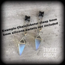 Load image into Gallery viewer, Opalite earrings Gemstone earrings Moonstone Crystal Quartz Semi precious Pyramid Boho Gauged earrings Pierced ears Tunnel earrings Gauges