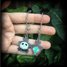 Load image into Gallery viewer, Jack and Sally Christmas earrings Jack Skellington Earrings Nightmare Earrings Skeleton Earrings Tim Burton earrings Pierced ears Gauges 8g