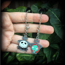 Load image into Gallery viewer, Jack and Sally Christmas earrings Jack Skellington Earrings Nightmare Earrings Skeleton Earrings Tim Burton earrings Pierced ears Gauges 8g
