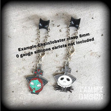 Load image into Gallery viewer, Jack and Sally Christmas earrings Jack Skellington Earrings Nightmare Earrings Skeleton Earrings Tim Burton earrings Pierced ears Gauges 8g