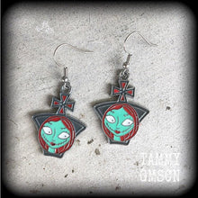 Load image into Gallery viewer, Christmas earrings Sally Jack Skellington Earrings Nightmare Earrings Skeleton Earrings Jack and Sally Tim Burton earrings Pierced ears 8g