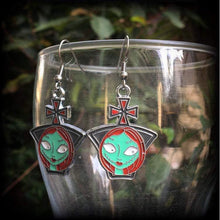 Load image into Gallery viewer, Christmas earrings Sally Jack Skellington Earrings Nightmare Earrings Skeleton Earrings Jack and Sally Tim Burton earrings Pierced ears 8g