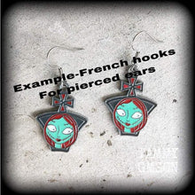 Load image into Gallery viewer, Christmas earrings Sally Jack Skellington Earrings Nightmare Earrings Skeleton Earrings Jack and Sally Tim Burton earrings Pierced ears 8g
