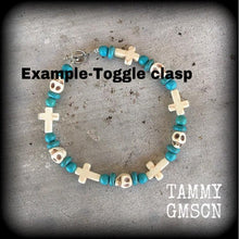 Load image into Gallery viewer, Halloween bracelet Frost Bite jewelry Horror jewelry Skull bracelet Inverted Cross bracelet Gothic bracelet Stone bracelet Skull jewelry Emo