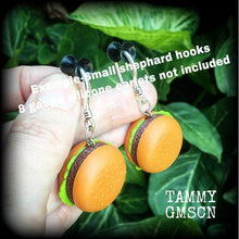 Load image into Gallery viewer, Cheese burger earrings Food earrings Snack food Hamburger earrings Fast food jewelry Novelty earrings Junk food jewelry Gauges Munchie 2g 4g