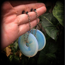Load image into Gallery viewer, Opalite earrings Moonstone earrings Statement earrings Opalite jewelry Tunnel earrings Plug earrings Weights for stretching with Gauges 6g