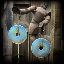 Load image into Gallery viewer, Opalite earrings Moonstone earrings Statement earrings Opalite jewelry Tunnel earrings Plug earrings Weights for stretching with Gauges 6g