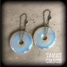 Load image into Gallery viewer, Opalite earrings Moonstone earrings Statement earrings Opalite jewelry Tunnel earrings Plug earrings Weights for stretching with Gauges 6g