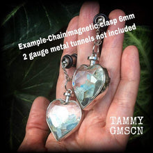 Load image into Gallery viewer, Heart ear weights 8 gauge aquamarine ear hangers 3mm tunnel earrings 2 gauge Gauged earrings 6mm tunnel dangles Hanging gauges Plug dangles
