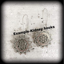 Load image into Gallery viewer, Flower of Life earrings Geometric earrings Seed of life Plug earrings Tunnel earrings Gauged earrings Hanging gauges 6 gauge 4 gauge 2 gauge