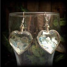Load image into Gallery viewer, Heart earrings Aquamarine earrings Crystal Boho Gemstone earrings French hooks Pierced ears Kidney hooks Leverback hooks Blue gemstone 14g