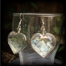 Load image into Gallery viewer, Heart earrings Aquamarine earrings Crystal Boho Gemstone earrings French hooks Pierced ears Kidney hooks Leverback hooks Blue gemstone 14g