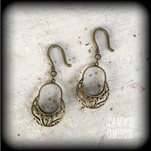 Load image into Gallery viewer, Dangle earrings Ear hangers Vintage earrings Victorian earrings Antique bronze  3mm 8 gauge 4mm Tunnel earrings Tunnel dangles Plug dangles
