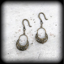 Load image into Gallery viewer, Dangle earrings Ear hangers Vintage earrings Victorian earrings Antique bronze  3mm 8 gauge 4mm Tunnel earrings Tunnel dangles Plug dangles