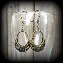 Load image into Gallery viewer, Dangle earrings Ear hangers Vintage earrings Victorian earrings Antique bronze  3mm 8 gauge 4mm Tunnel earrings Tunnel dangles Plug dangles