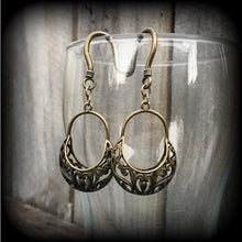Load image into Gallery viewer, Dangle earrings Ear hangers Vintage earrings Victorian earrings Antique bronze  3mm 8 gauge 4mm Tunnel earrings Tunnel dangles Plug dangles