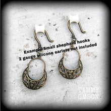 Load image into Gallery viewer, Dangle earrings Ear hangers Vintage earrings Victorian earrings Antique bronze  3mm 8 gauge 4mm Tunnel earrings Tunnel dangles Plug dangles