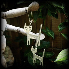 Load image into Gallery viewer, Cat earrings Crazy Cat Lady earrings Witches familiar Feline jewelry Animal earrings Quirky earrings Kidney hooks Leverback hook earrings
