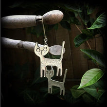Load image into Gallery viewer, Cat earrings Crazy Cat Lady earrings Witches familiar Feline jewelry Animal earrings Quirky earrings Kidney hooks Leverback hook earrings