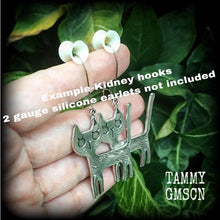 Load image into Gallery viewer, Cat earrings Crazy Cat Lady earrings Witches familiar Feline jewelry Animal earrings Quirky earrings Kidney hooks Leverback hook earrings