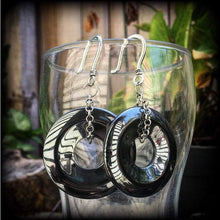 Load image into Gallery viewer, Hematite 8 gauge 3mm ear eeights Gemstone ear hangers Tunnel dangles Hanging gauges Plug earrings Gauged earrings Gauges 00g 0g 8g 6g 4g 2g